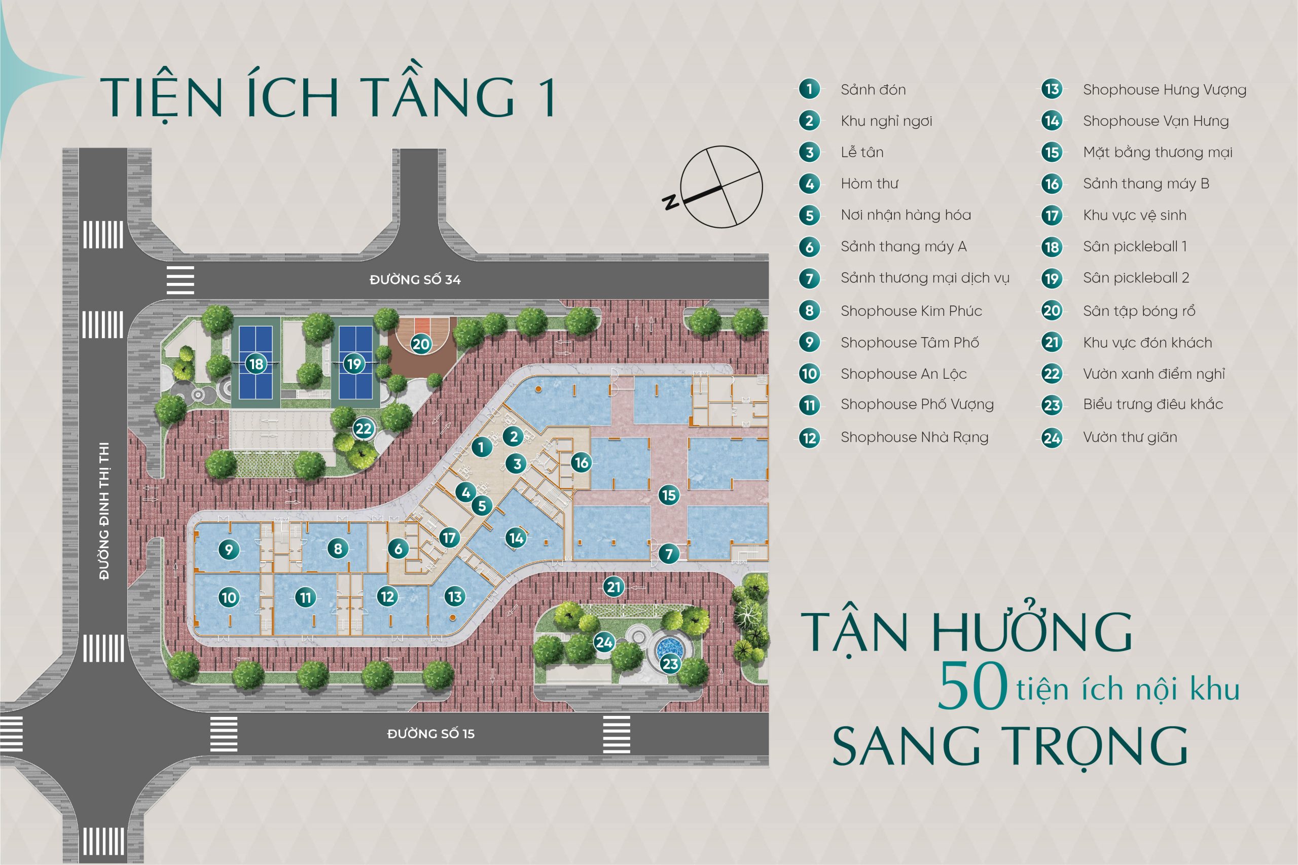 Mặt bằng tiện ích tầng 1 căn hộ Diamond Sky