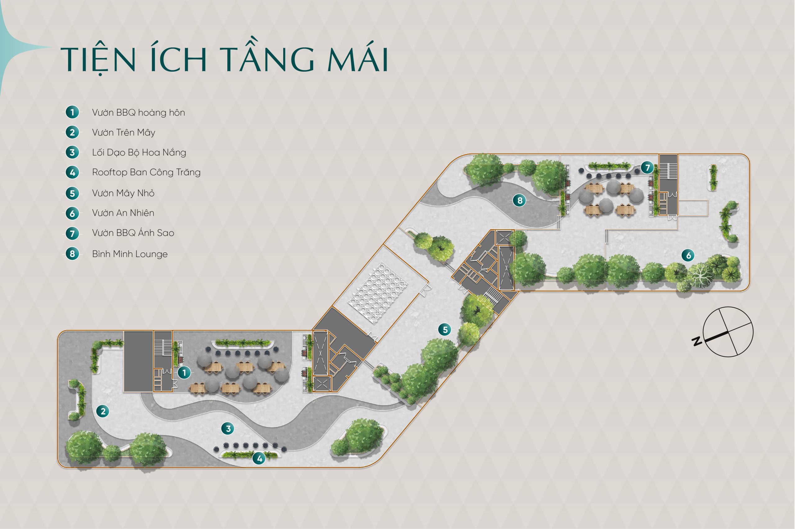 Mặt bằng tiện ích tầng mái căn hộ Diamond Sky